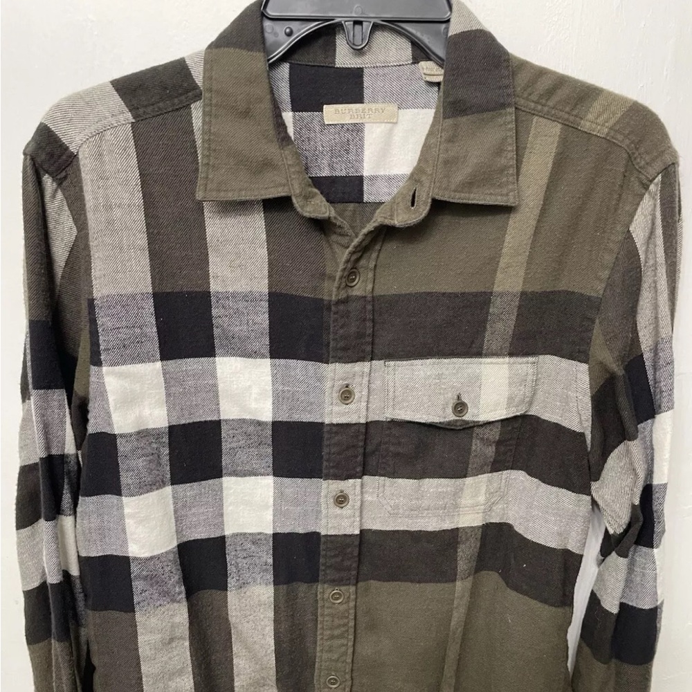 Burberry Brit Button Down Authentic Mens Green Flannel Shirt Medium price firm